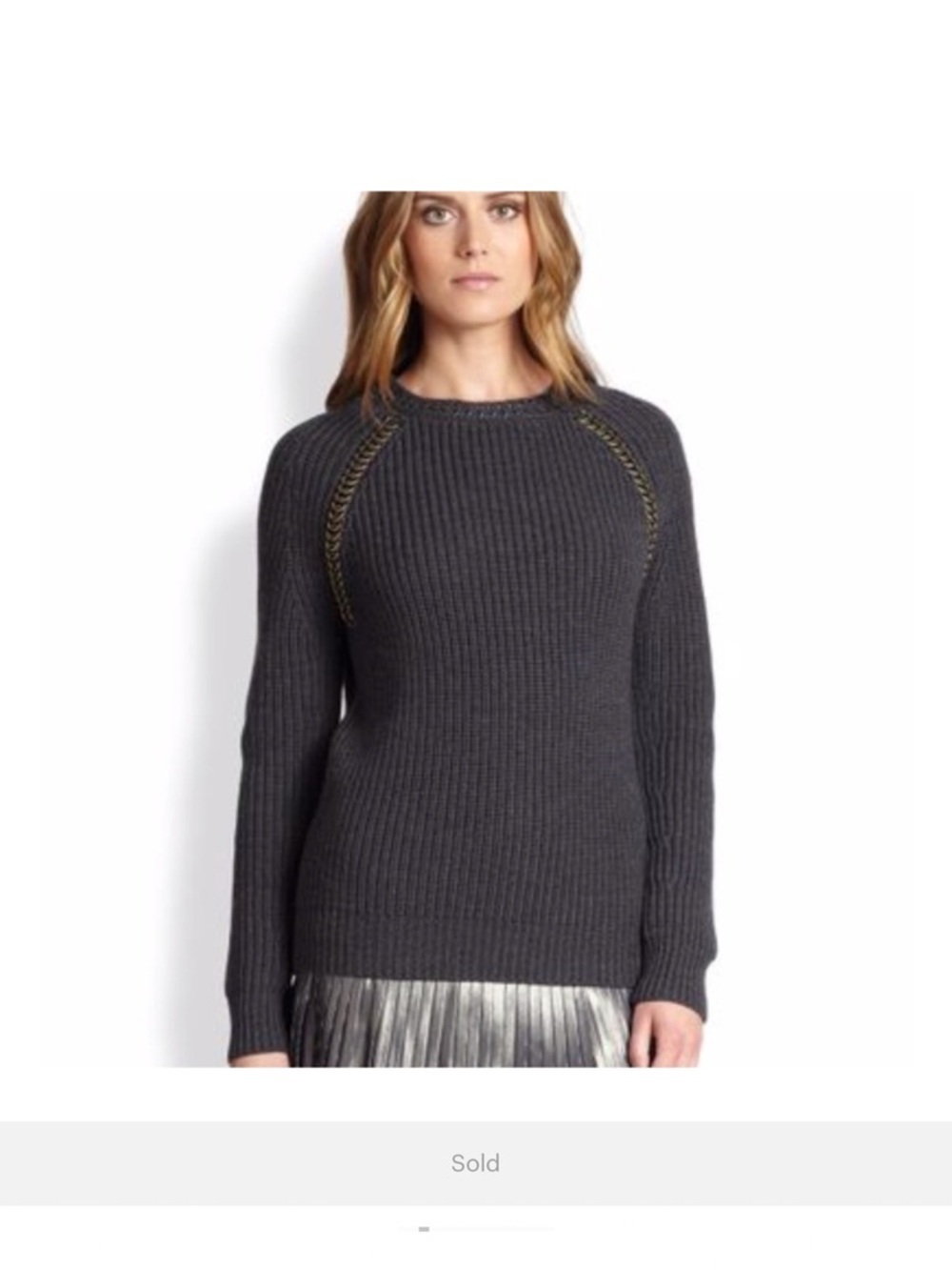 Tory Burch, 100% wool sweater, size small, charcoal, like new!